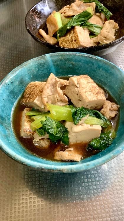 小松菜と牛肉と焼き豆腐の煮物