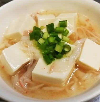 ５分！卵を使わず美味しい❤カニカマ豆腐あんかけ♪