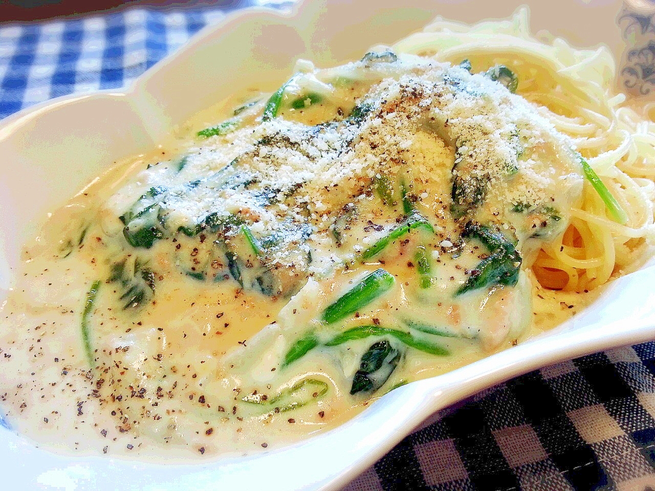 自家製ホワイトソースで ツナほうれん草パスタ レシピ 作り方 By こぶた 楽天レシピ