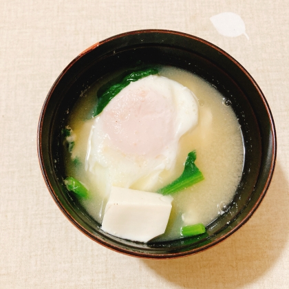まな板なし！男の手料理❤卵で豆腐＆小松菜の味噌汁♪