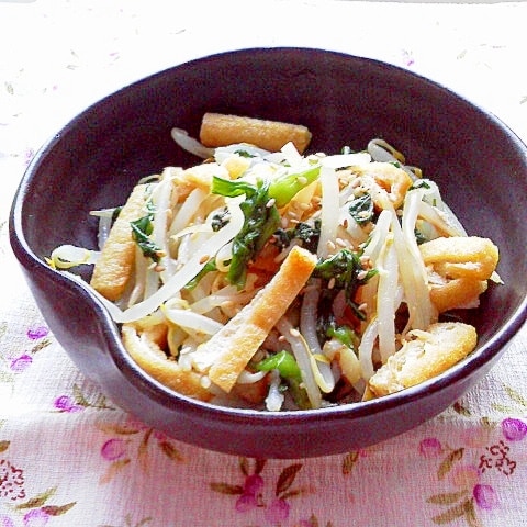 もやしとニラ・焼き油揚げの胡麻酢和え レシピ・作り方 by mama