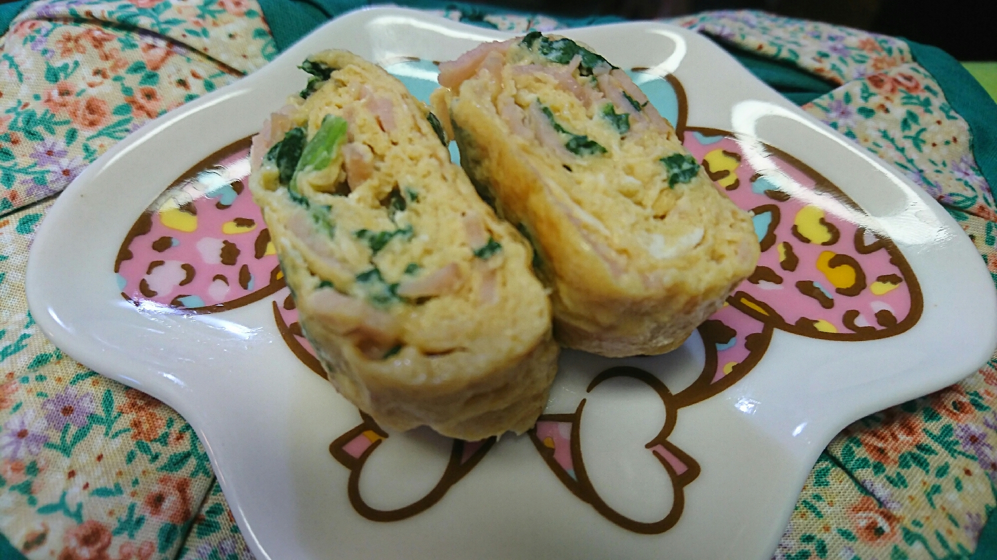 小松菜とハムの卵焼き