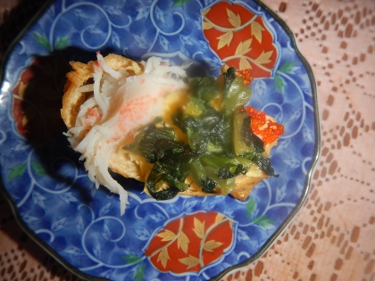 蟹と稲荷のコラボ☆　「蟹の二色押し寿司」