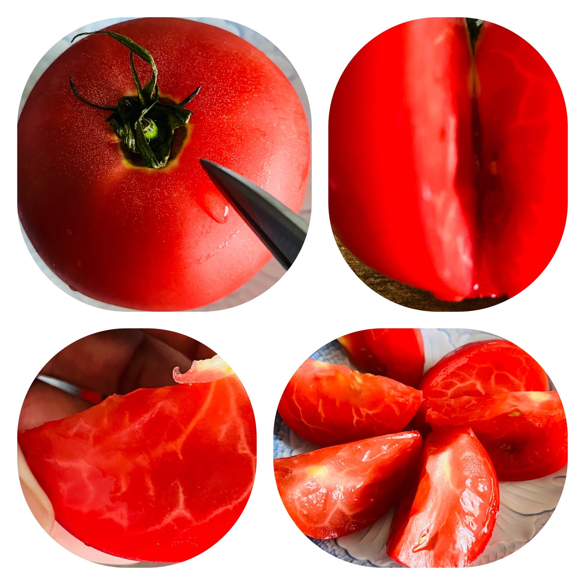 種と汁が出ないトマトの切り方(トマトナムル用に)