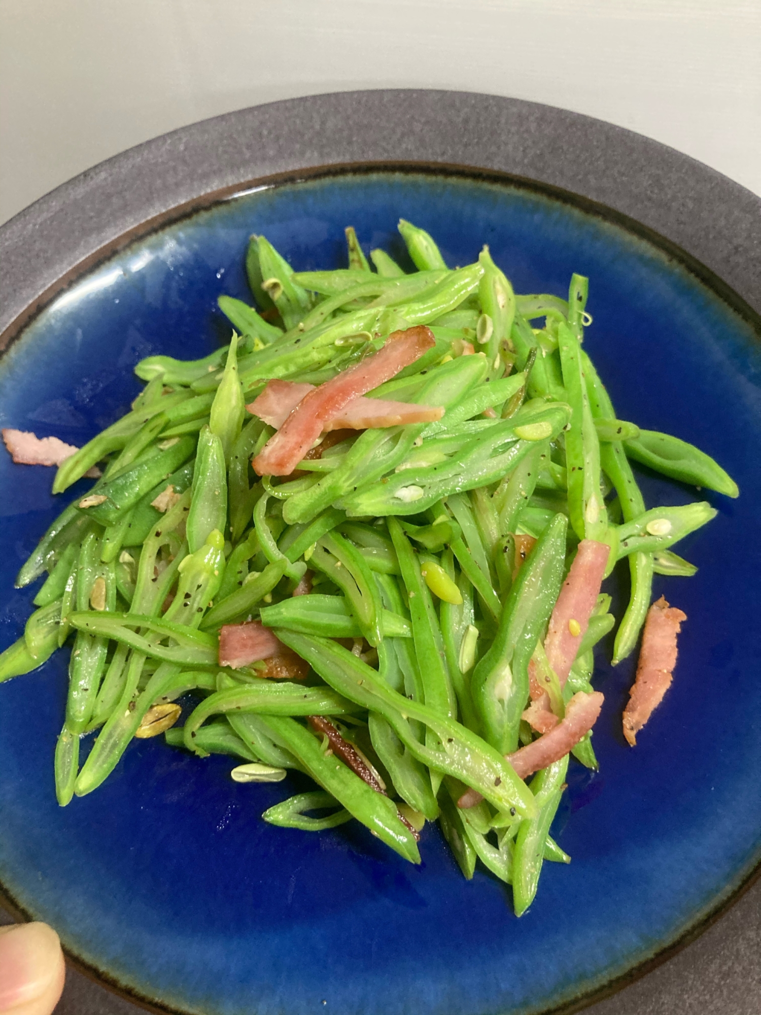 とまらない食感！モロッコインゲンとベーコン炒め！