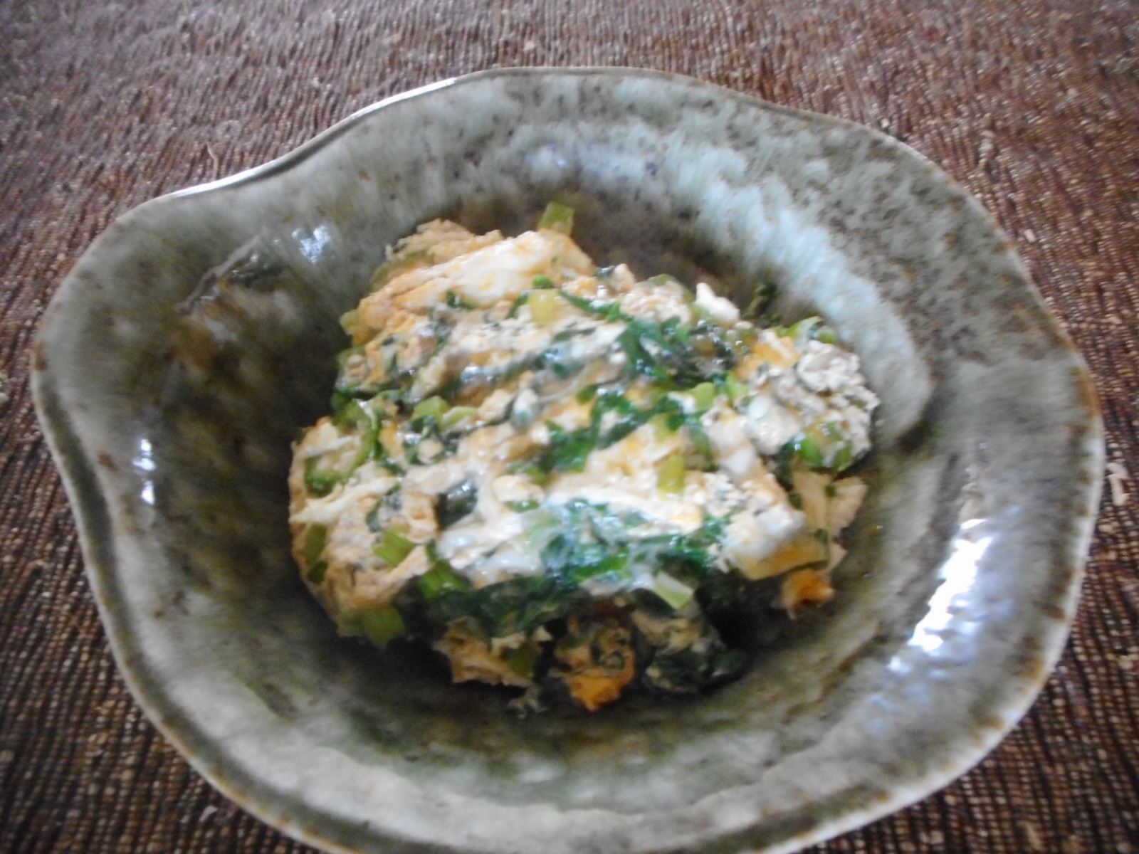 小松菜とオクラのめんつゆ卵炒め
