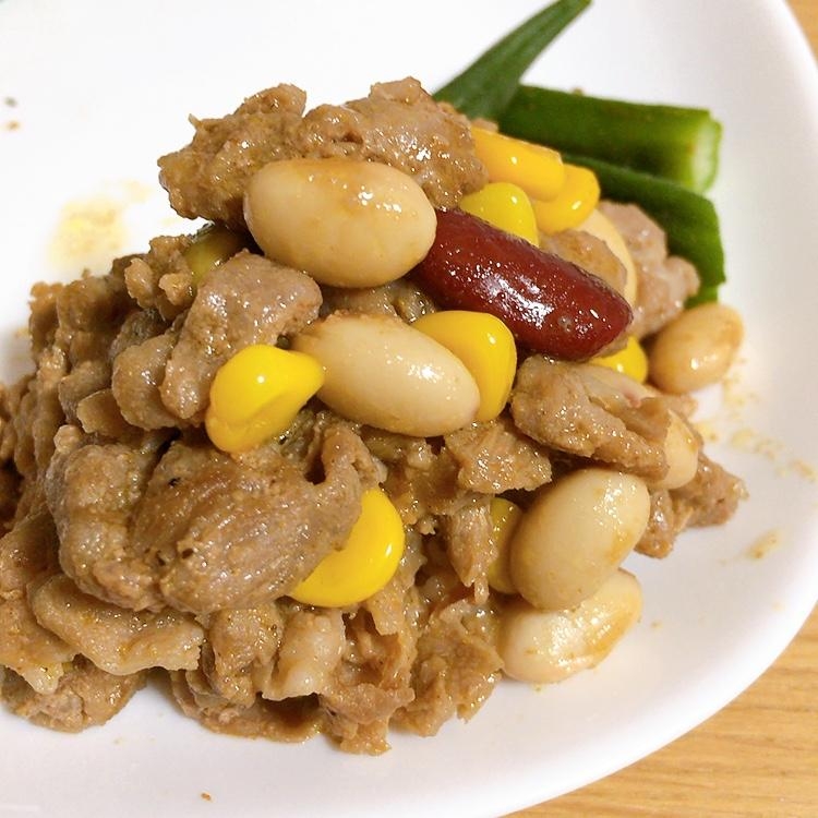 豆&コーンの豚肉ソテー★*。