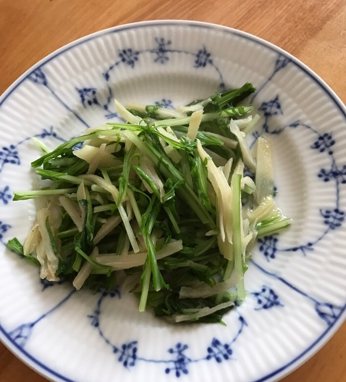 水菜と新生姜の白だし炒め