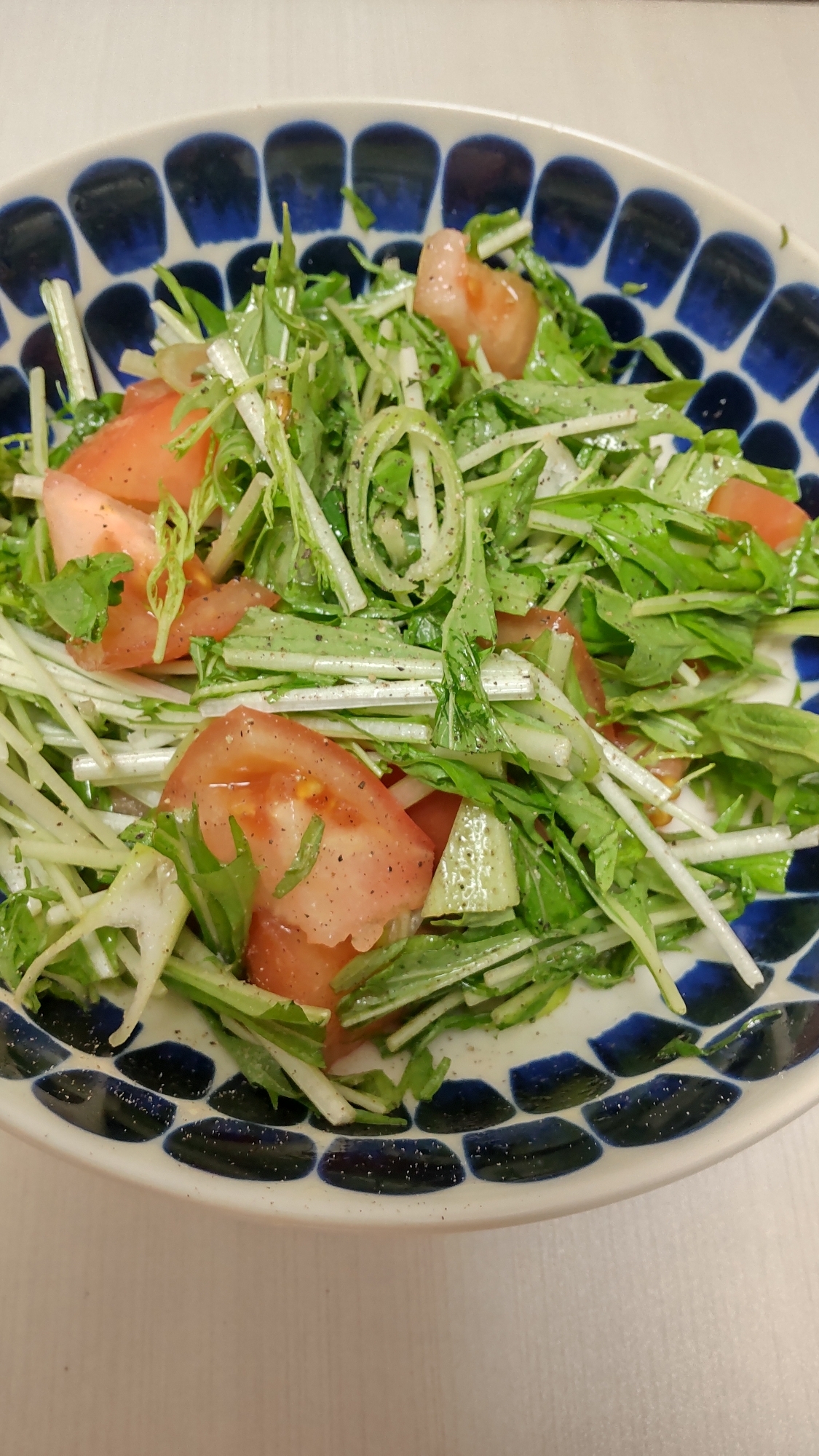トマトと水菜と葱deナムル風サラダ☆