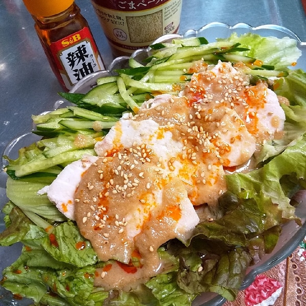 バンバンジー風 蒸し鶏のごまドレッシングサラダ レシピ 作り方 By れあmix 楽天レシピ バンバンジー風 蒸し鶏のごまドレッシングサラダ レシピ 作り方 By れあmix 楽天レシピ