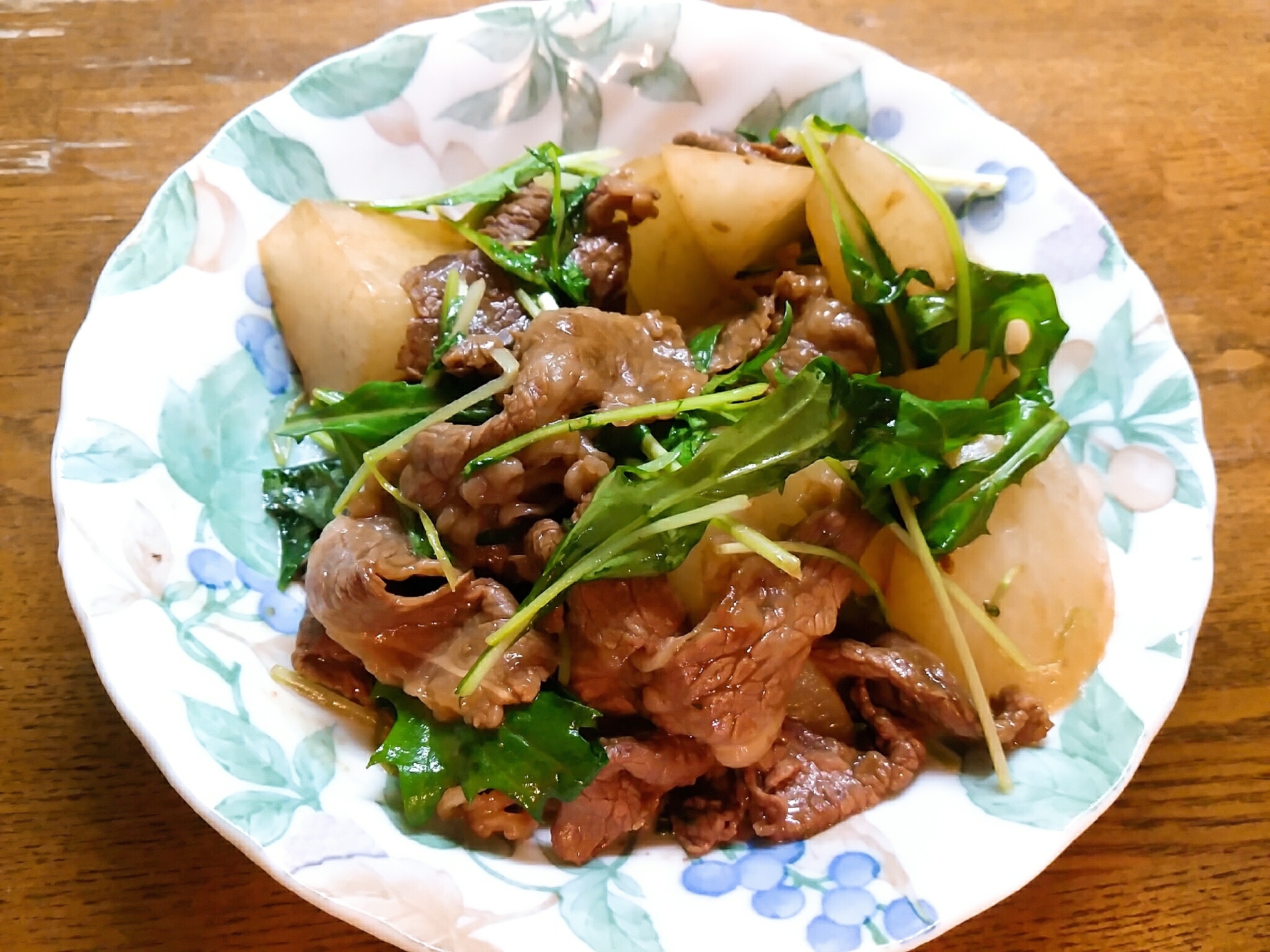 大根と水菜と牛肉のピリ辛炒め