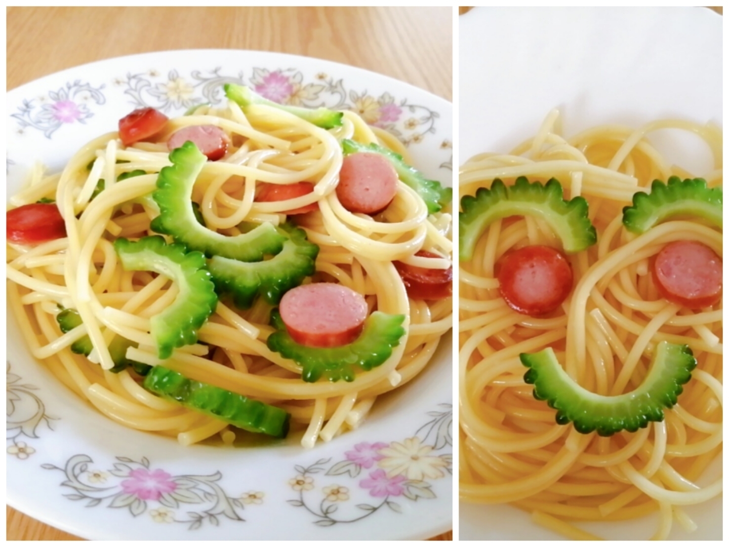 ゴーヤとウインナーのコンソメパスタ