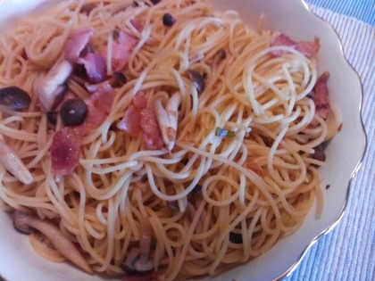 ペペロンチーノ風味のきのこスパゲッティ