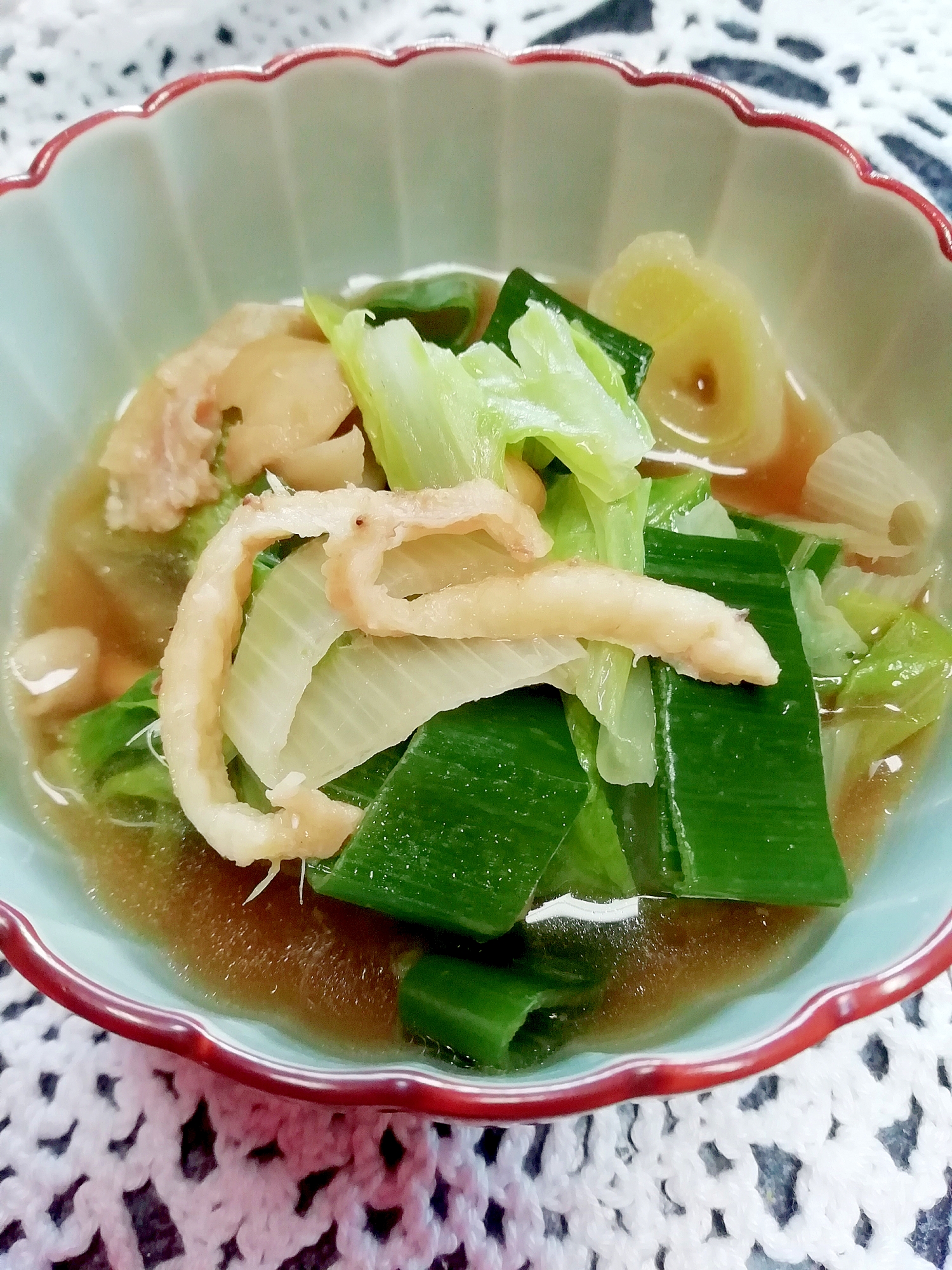 【和食料理】白菜と鶏皮とねぎの煮浸し