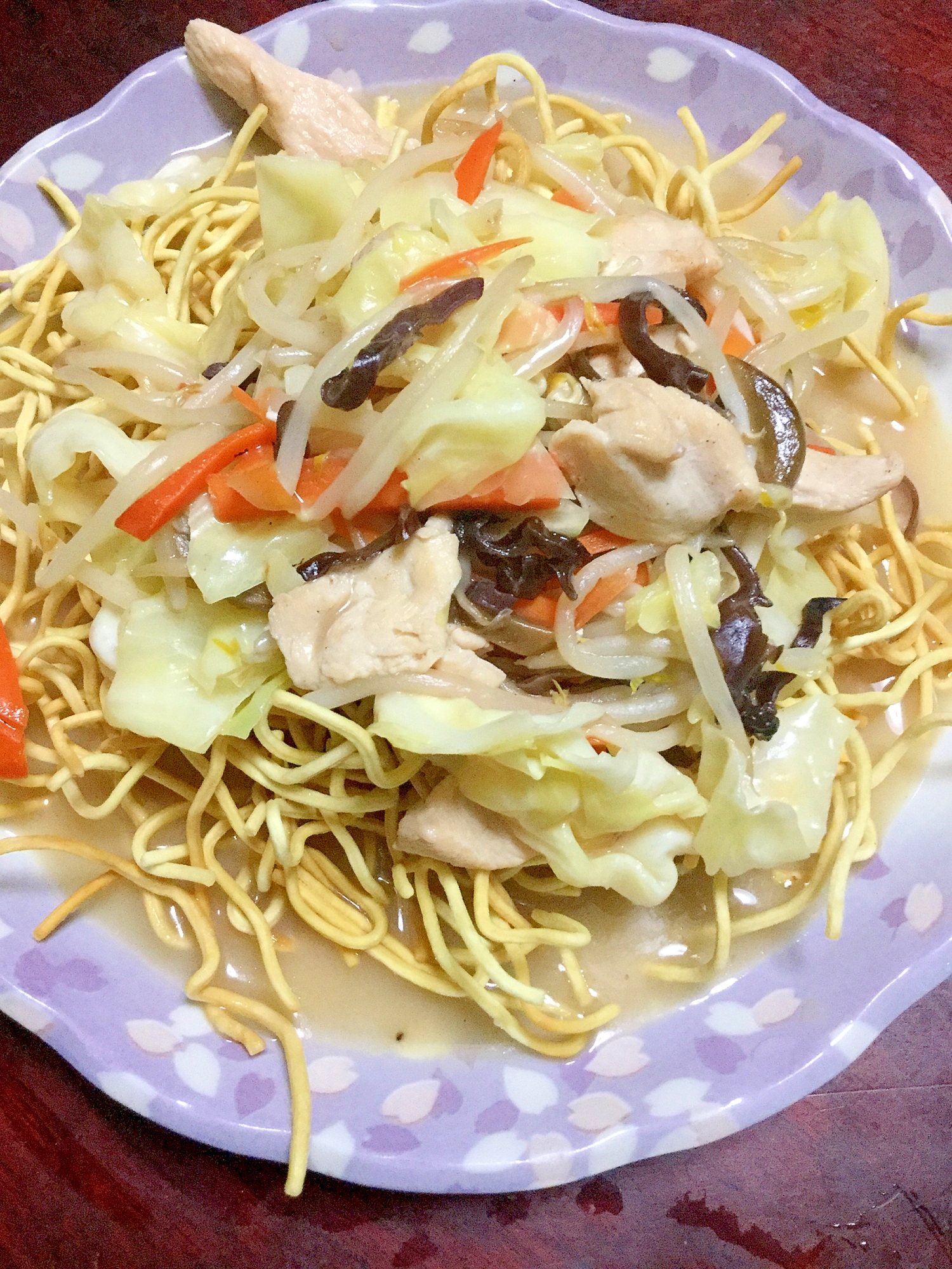鶏ムネ＆野菜たっぷりチャンポン麺de皿うどん！