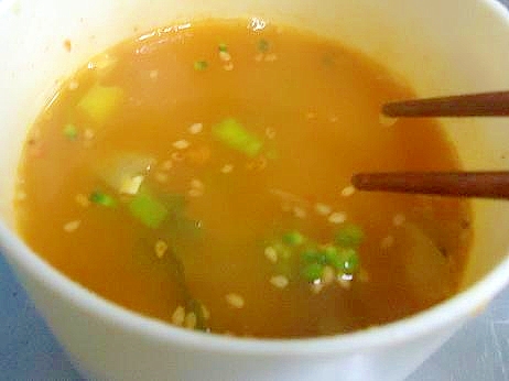 高菜とブロッコリーのピリ辛スープ