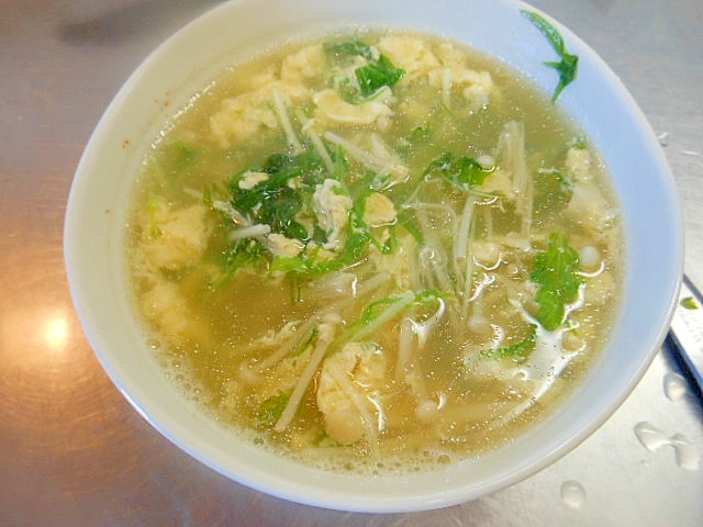 えのきと水菜の中華卵スープ