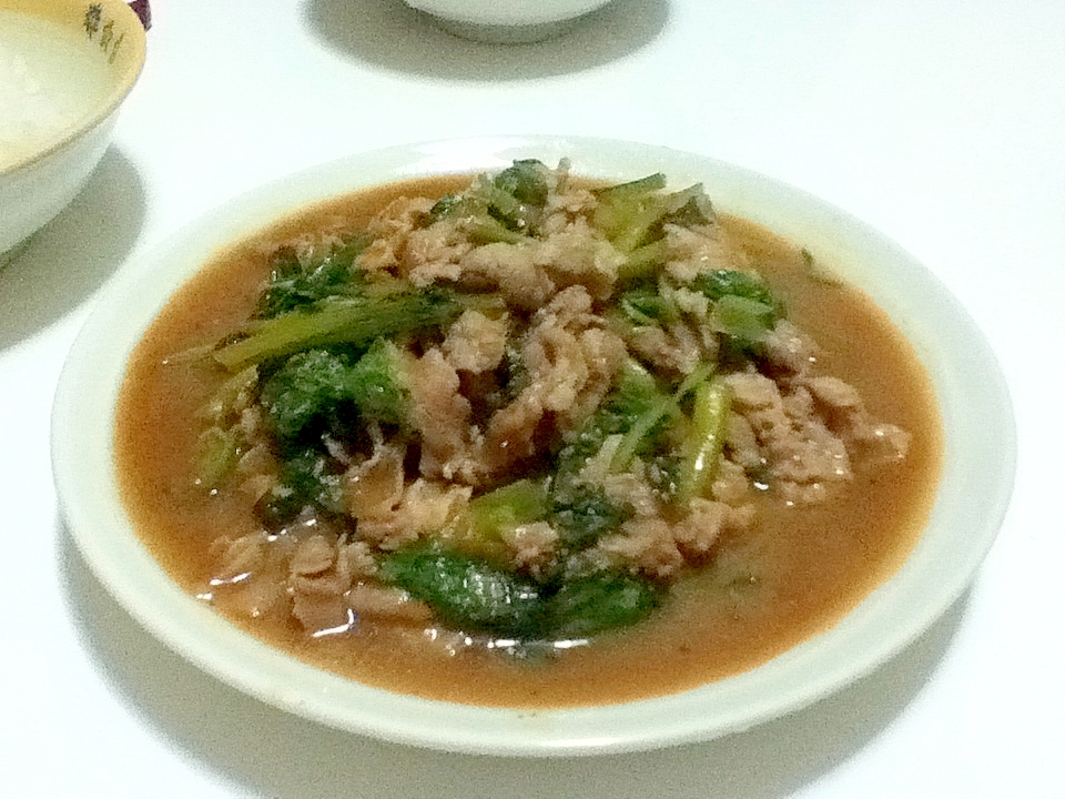 小松菜と豚肉の玉ねぎソース炒め