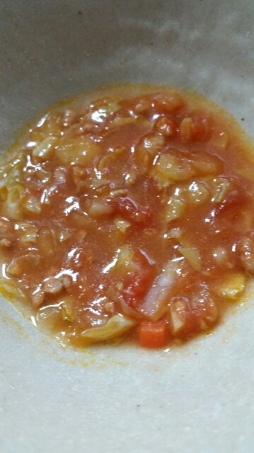 離乳食後期～春キャベツとトマト缶で具沢山スープ