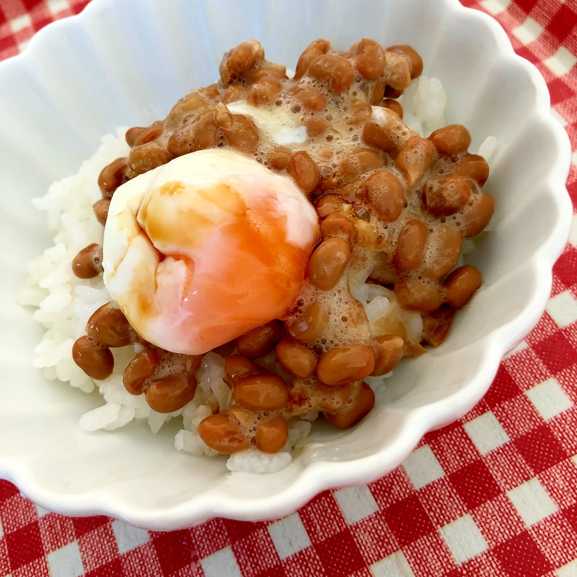 半熟卵と納豆のご飯☆彡