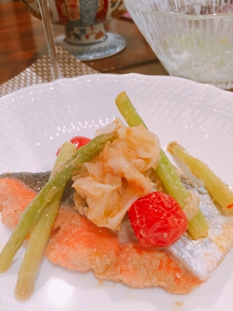 へしこ鮭のアクアパッツア