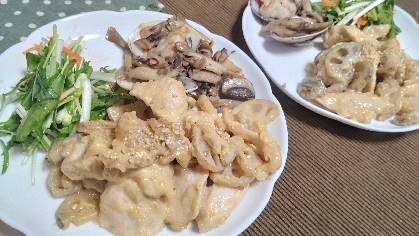 やみつき食感♡鶏むね肉とれんこんの粒マスタード和え