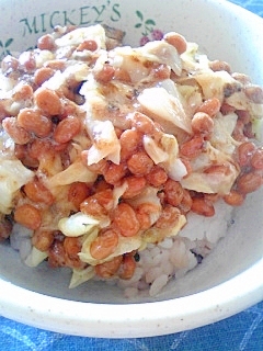 納豆の食べ方-キャベツ＆海苔佃煮♪