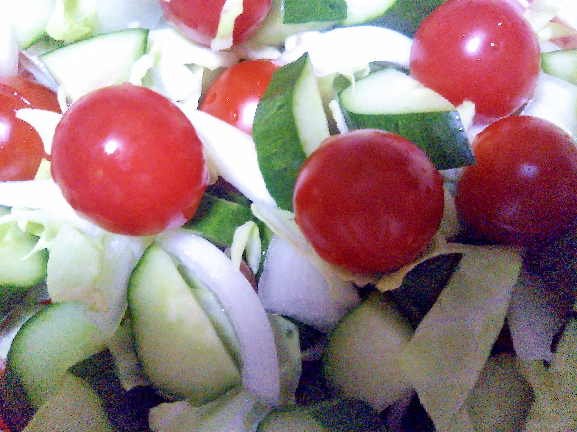 ミニトマト玉ねぎ胡瓜の三色サラダ