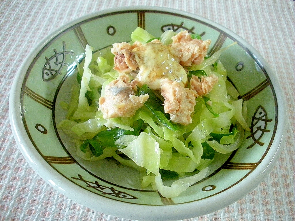 ☆炒めキャベツとピーマンの鮭缶サラダ☆