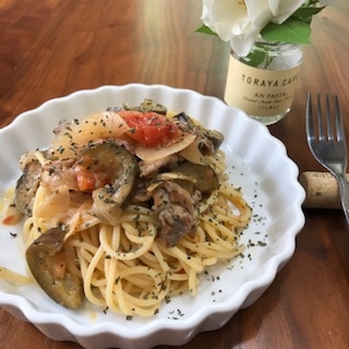 ランチにお手軽！茄子とトマトの冷製パスタ♪