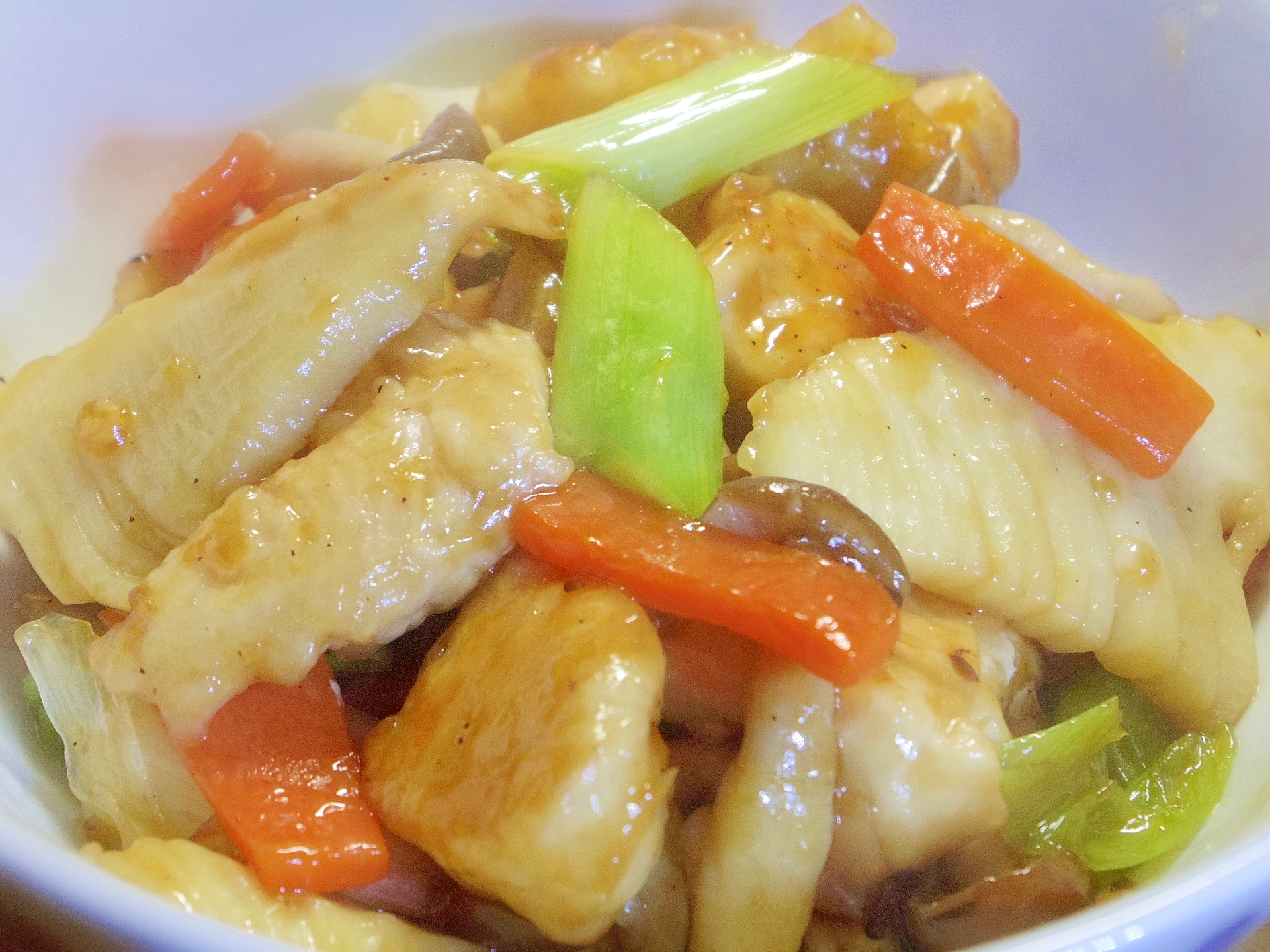栄養満点～鶏むね肉とシャキっと竹の子の中華甘酢炒め