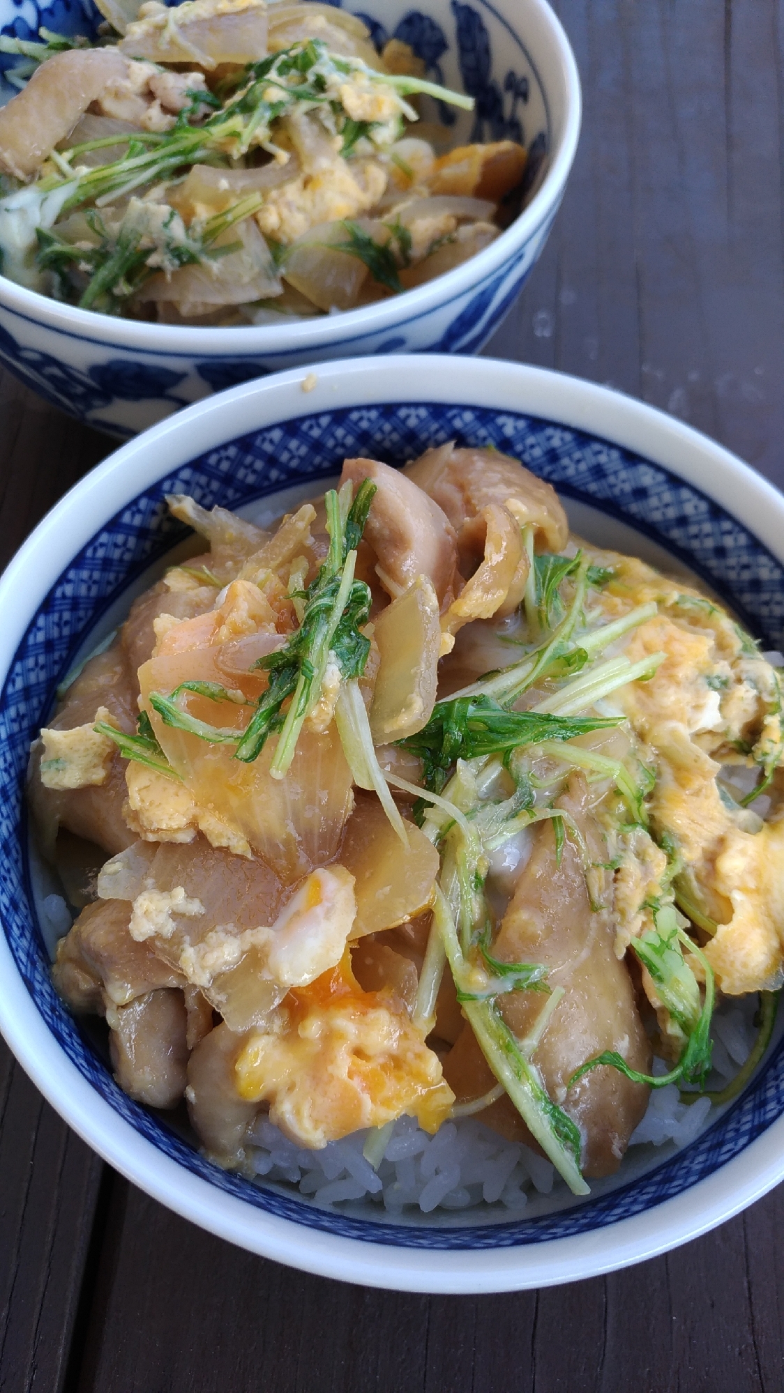 水菜入り♪たっぷり玉ねぎの親子丼