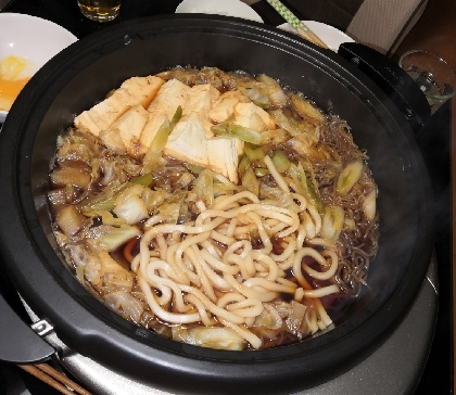 すき焼きの残りでうどんすき