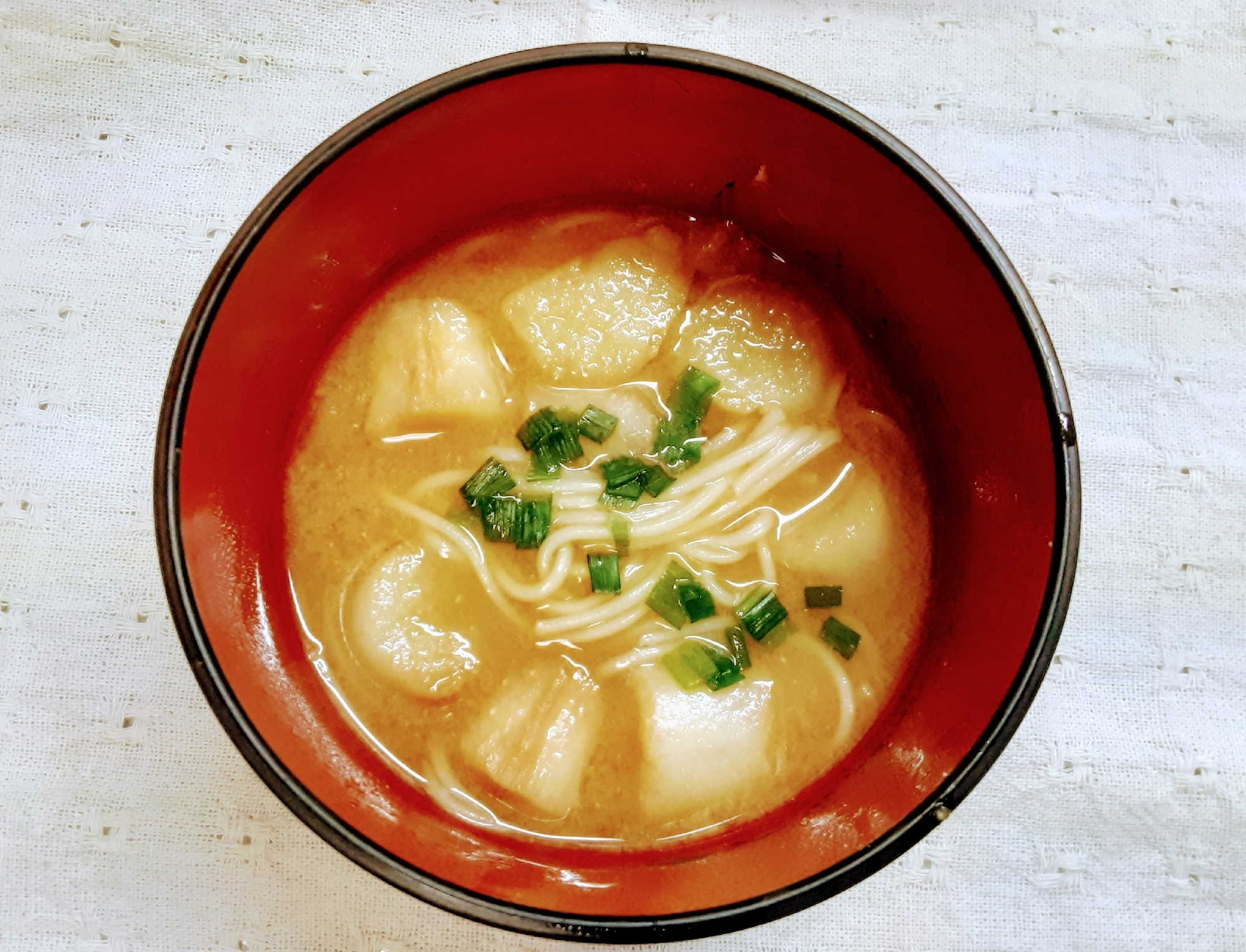 お麩と素麺の味噌汁