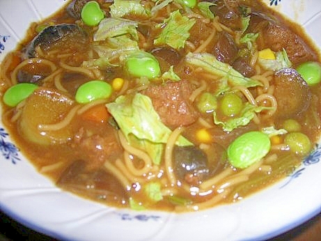 茄子と枝豆と牛肉のカレースープ