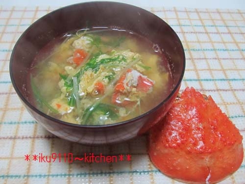 親蟹「内子」と水菜の卵とじ味噌汁