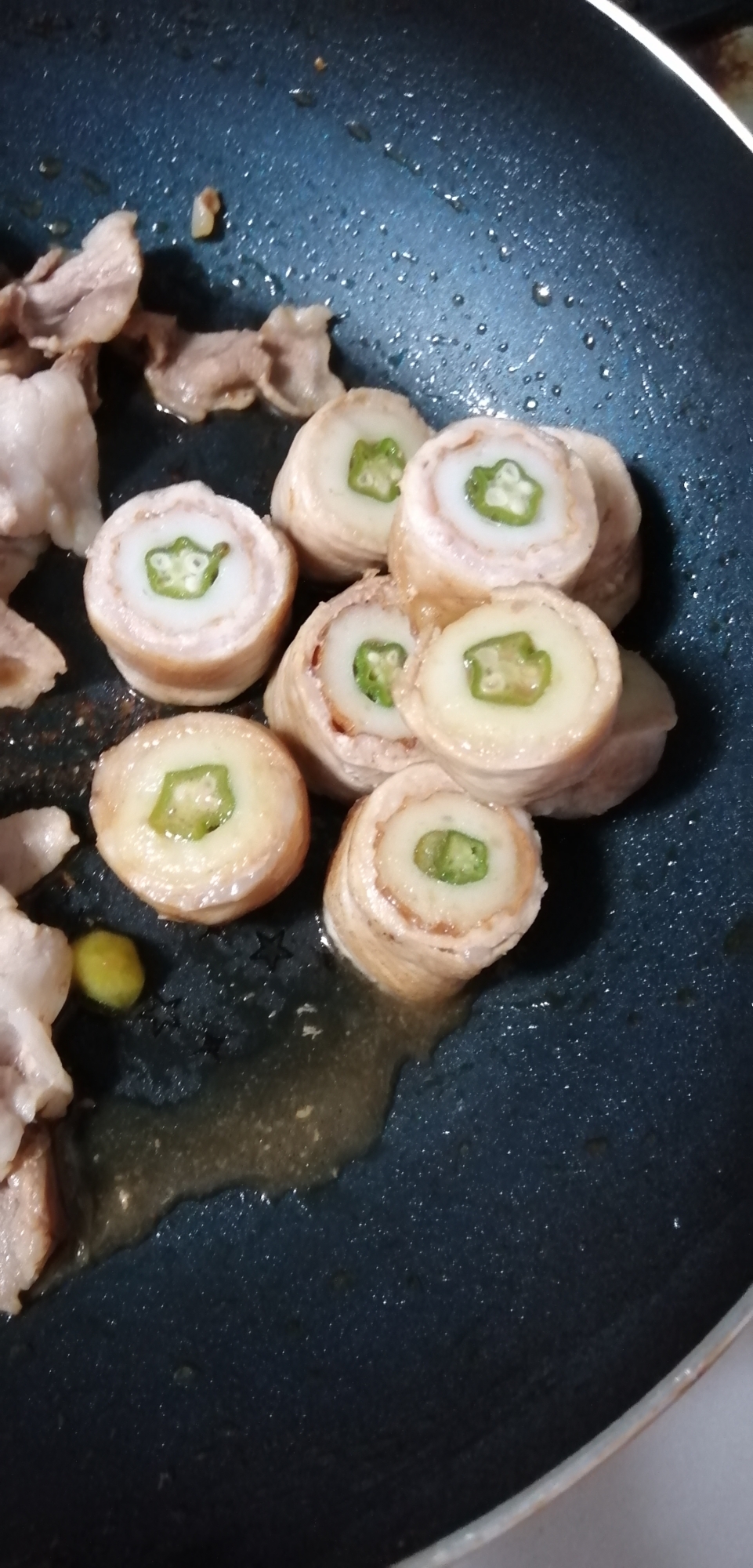 肉巻きちくわの煮物　オクラ詰め