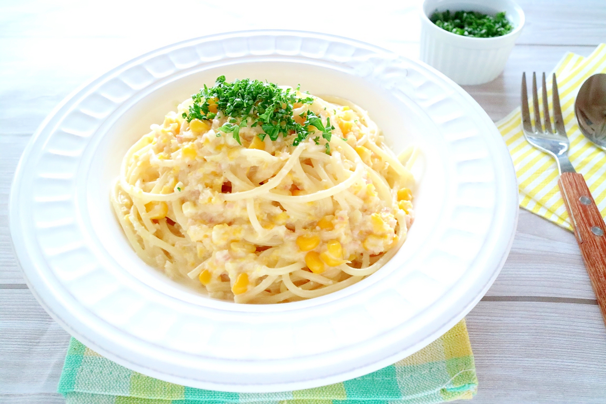 とうもろこし丸ごと!濃厚クリームパスタ