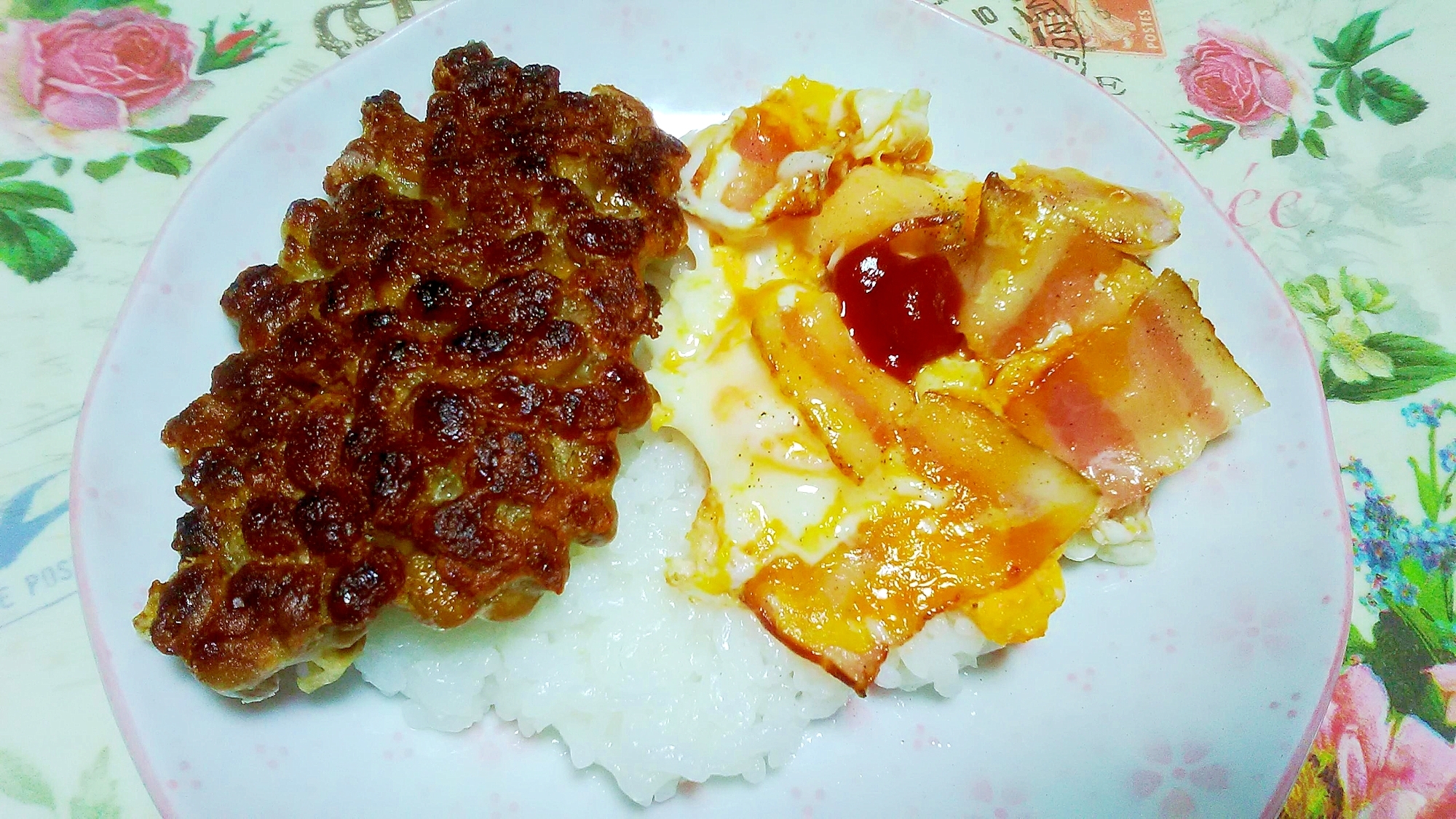 納豆焼きとベーコン炒り卵ごはん