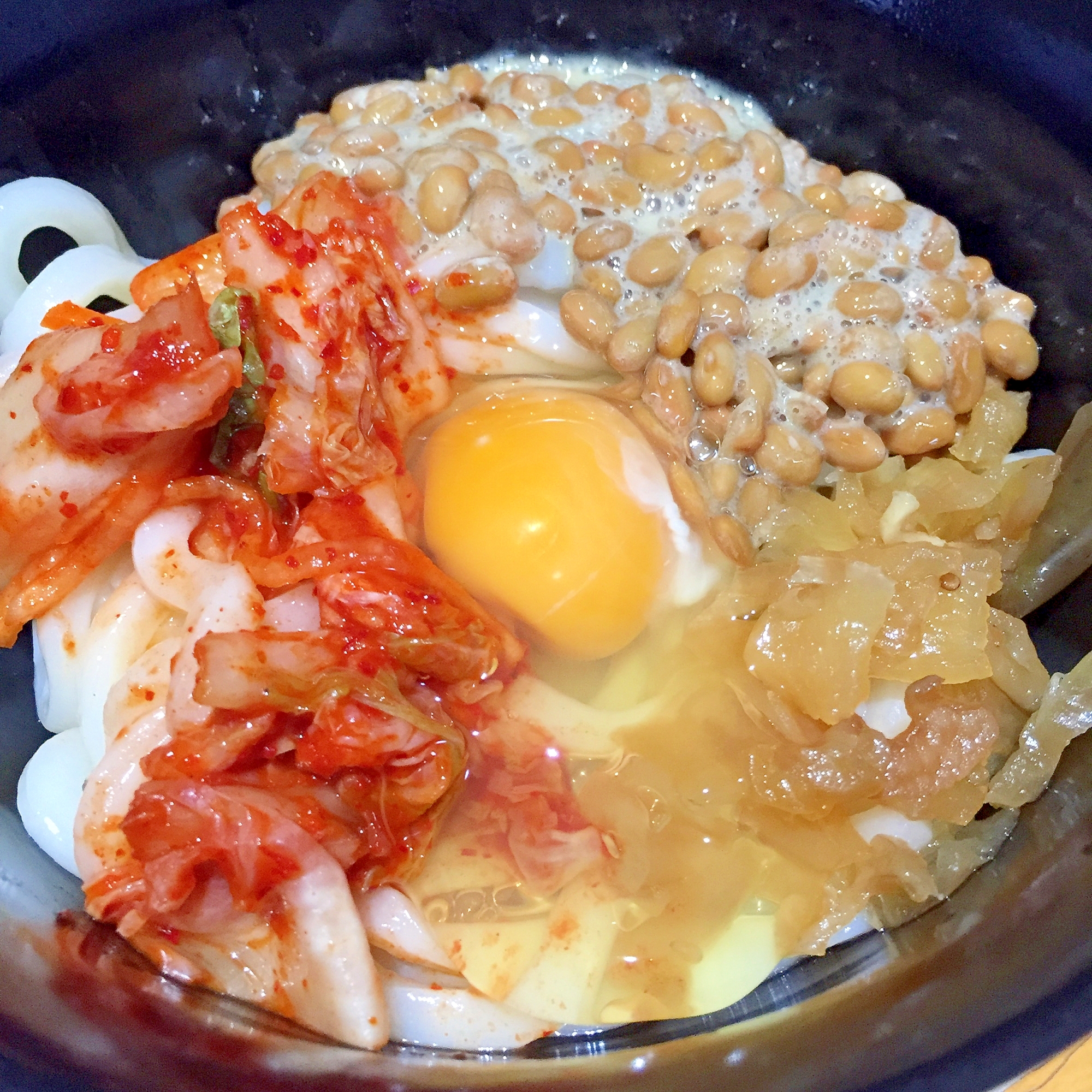 納豆とキムチと卵のうどん☆