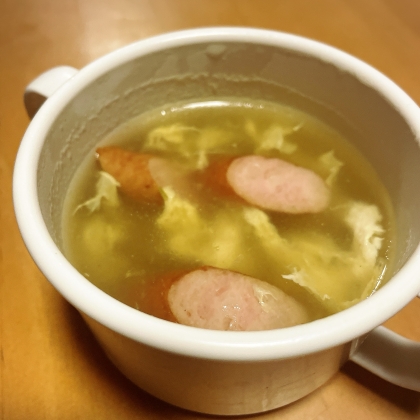 【汁物】しめじとウィンナーのカレー卵スープ