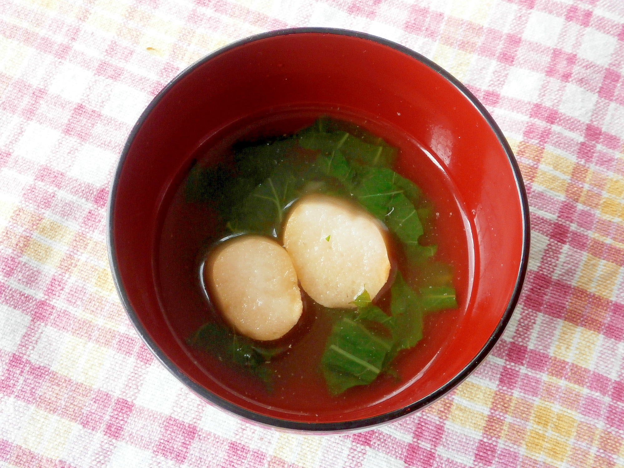 セロリの葉と麩のお吸い物