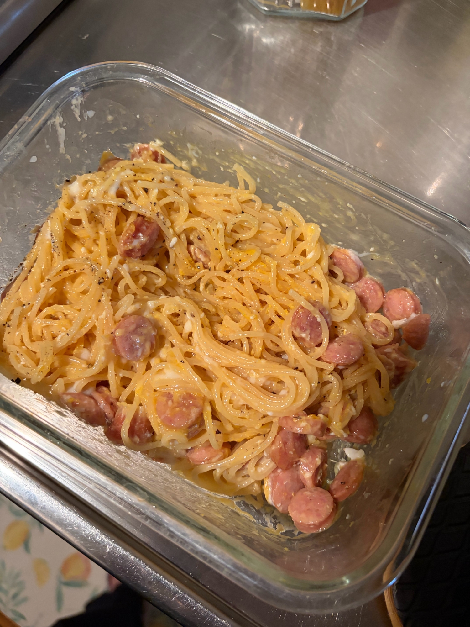 レンジでチーズカルボナーラ