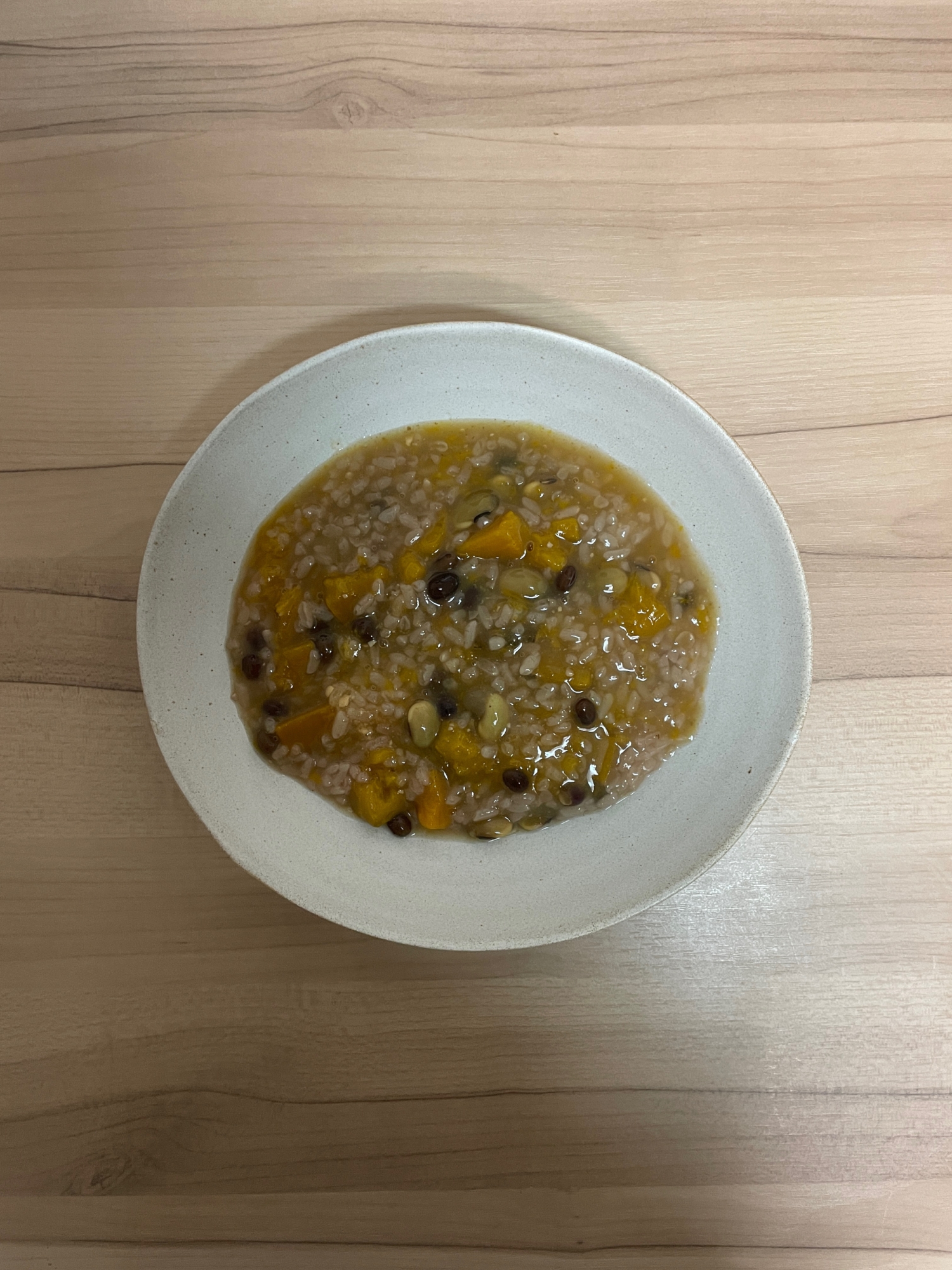 南瓜と青大豆の根昆布水バルサミコ酢醤油味噌黒千豆煮