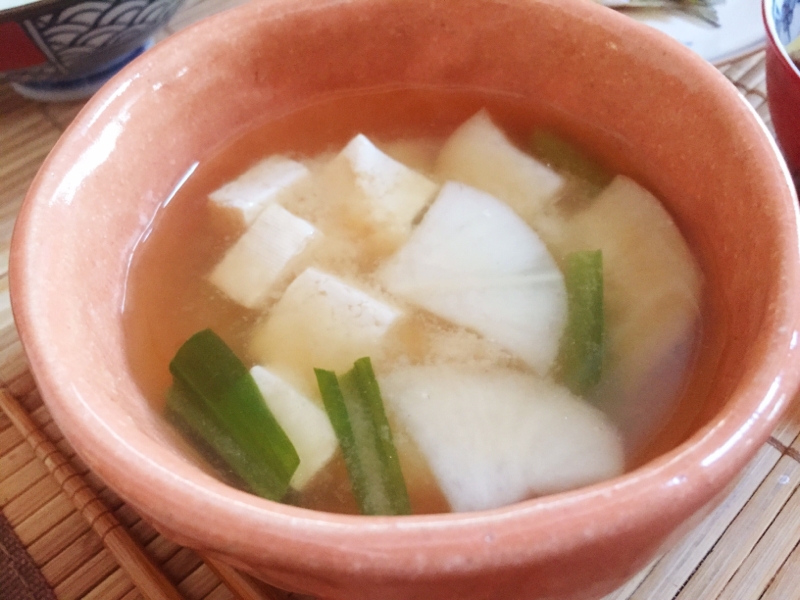 ダイコン&豆腐&行者ニンニクの味噌汁