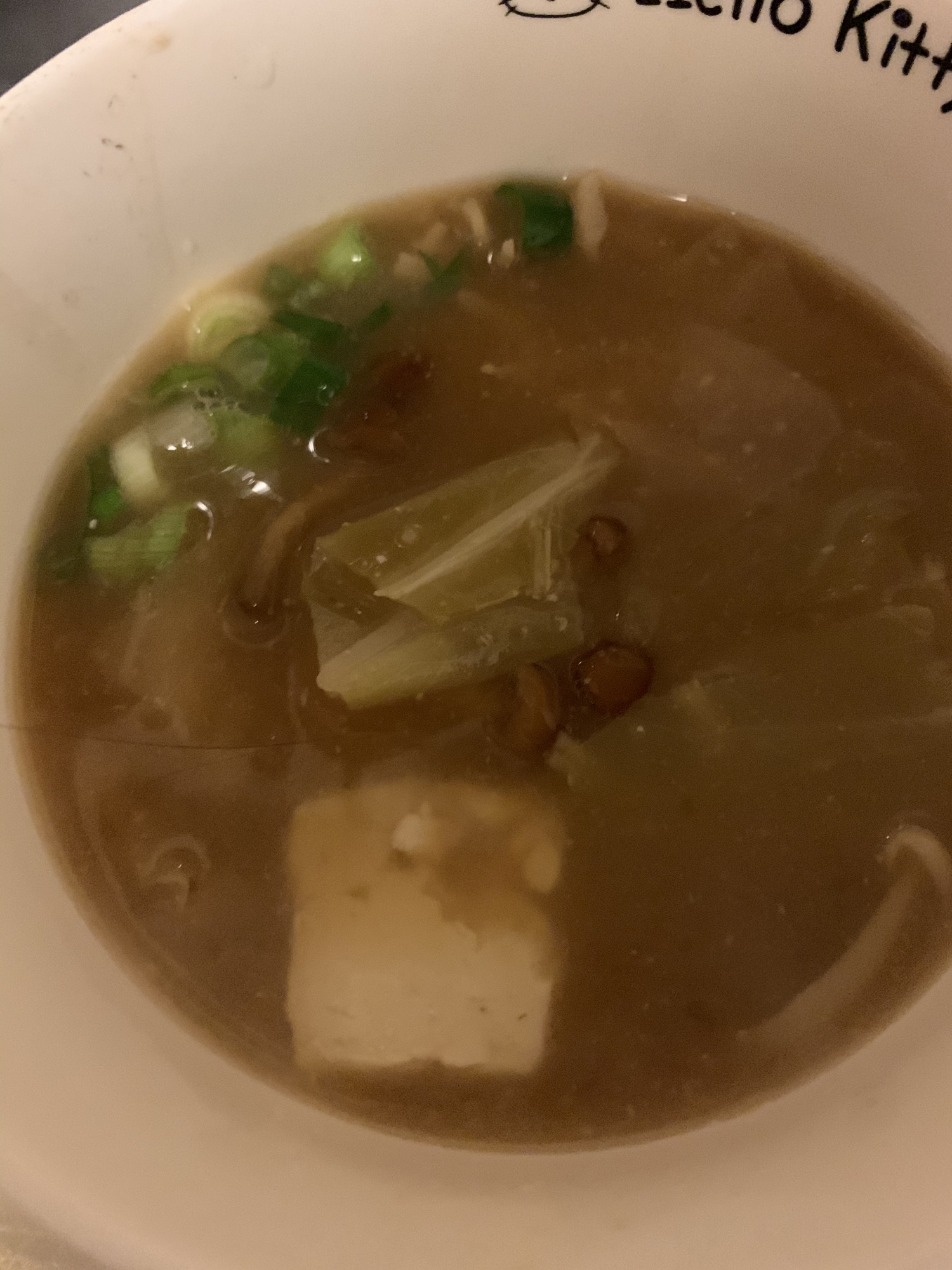 腸活★とろりなめことエノキのネギ豆腐味噌汁