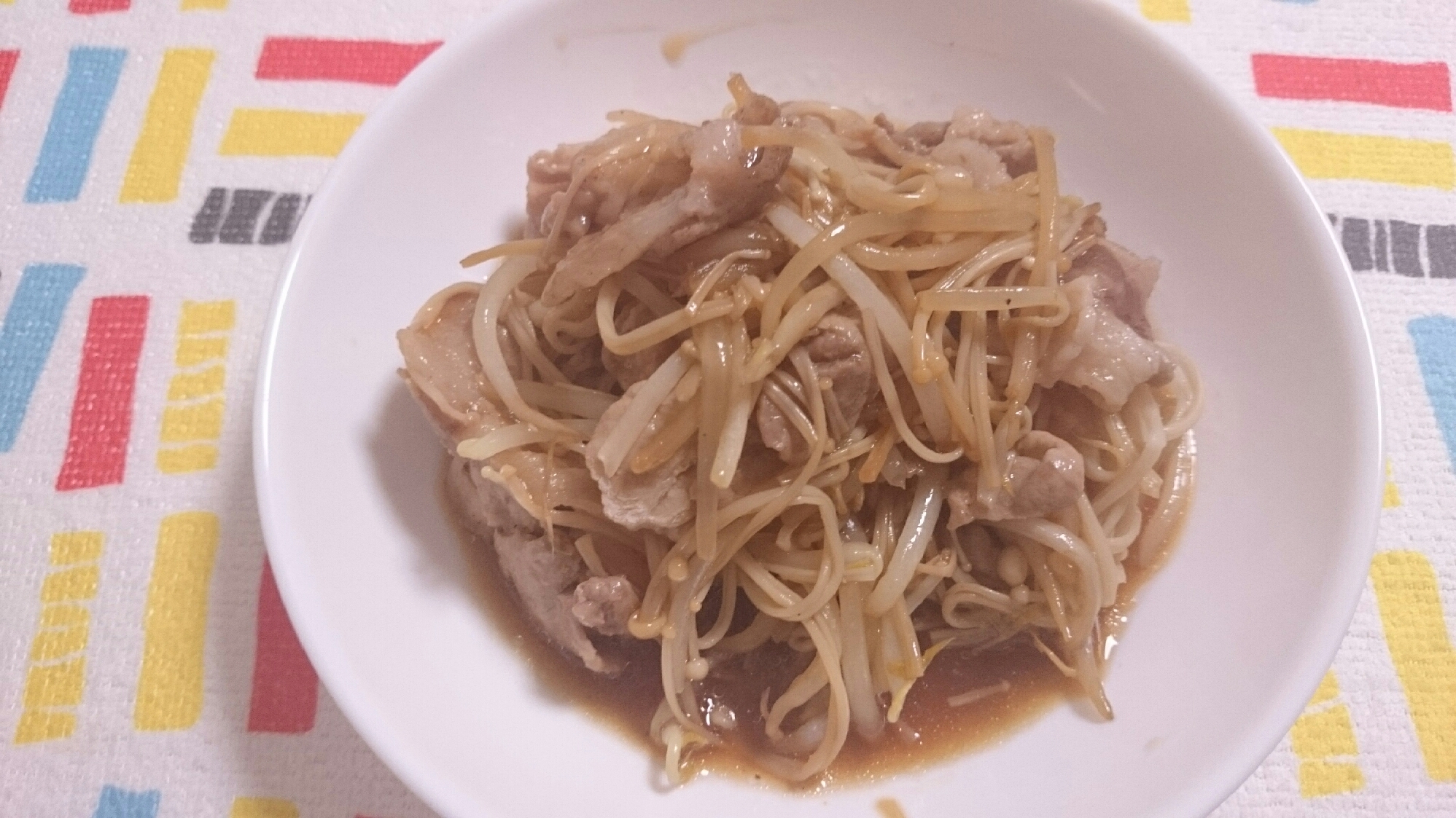 焼肉のたれで豚コマ×もやし×えのき