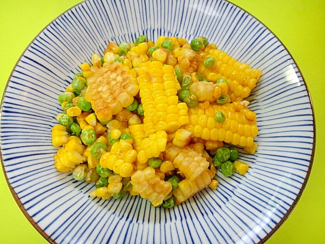 とうもろこしとグリンピースのかつお醤油炒め