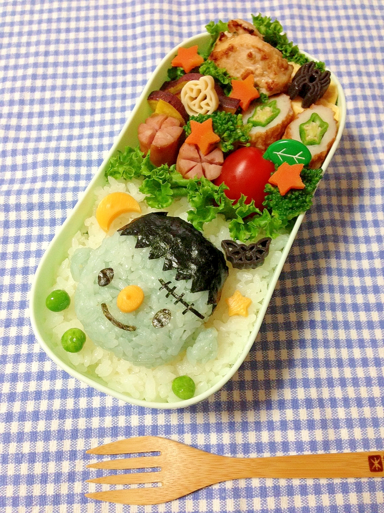 簡単キャラ弁☆ハロウィン　フランケンくんのお弁当♪