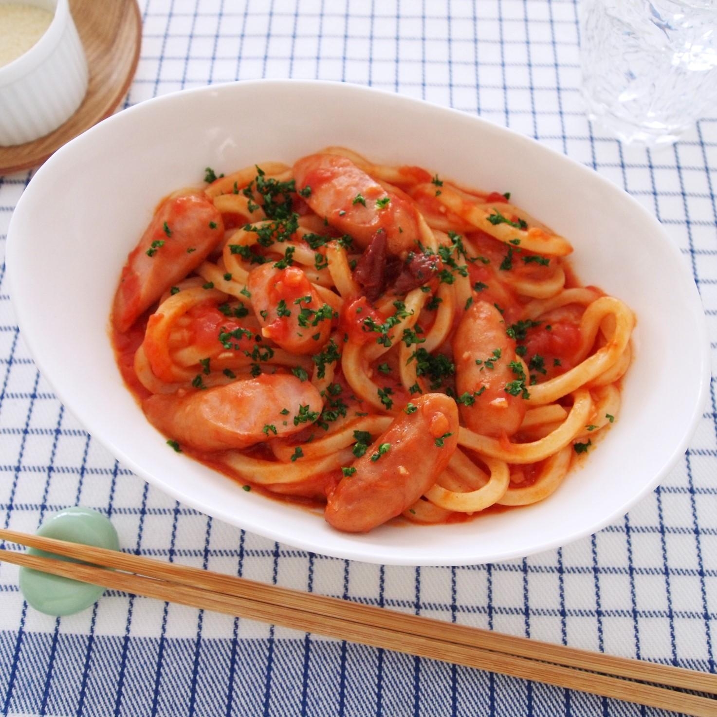 レンジだけ！ソーセージのアラビアータうどん